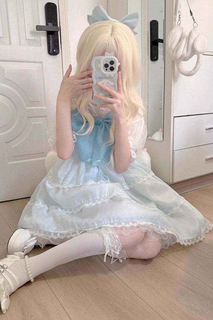 Pearl-Trimmed High-Waist Bow JSK Dress for Sweet Lolita - Multicolor