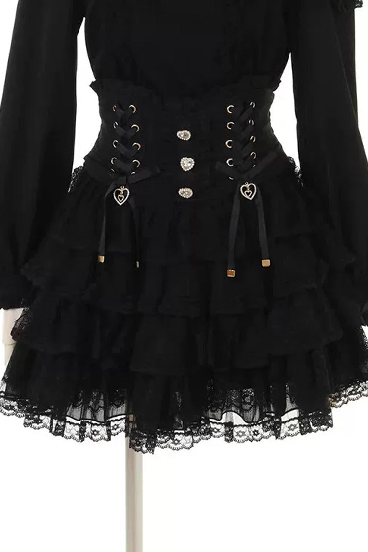 Adorable Triple-Tier Ruffled Lace-Up Skirt with Lace Accents in Three Shades