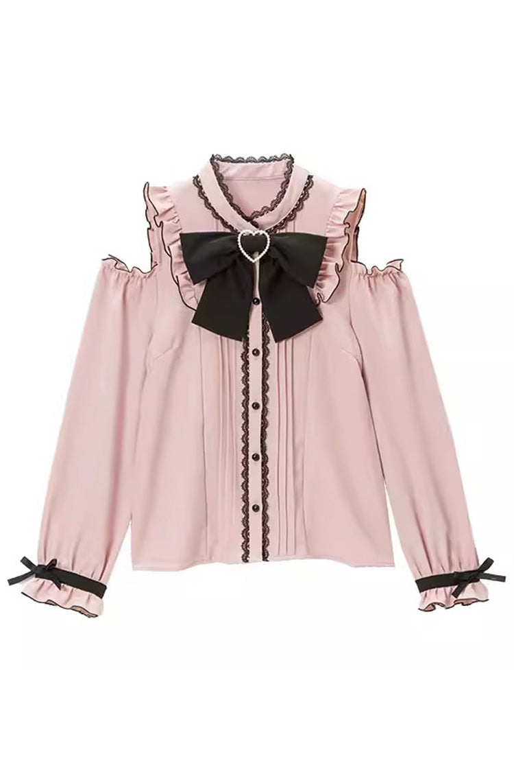 Off-Shoulder Bowknot Blouse with Long Sleeves in 3 Colors