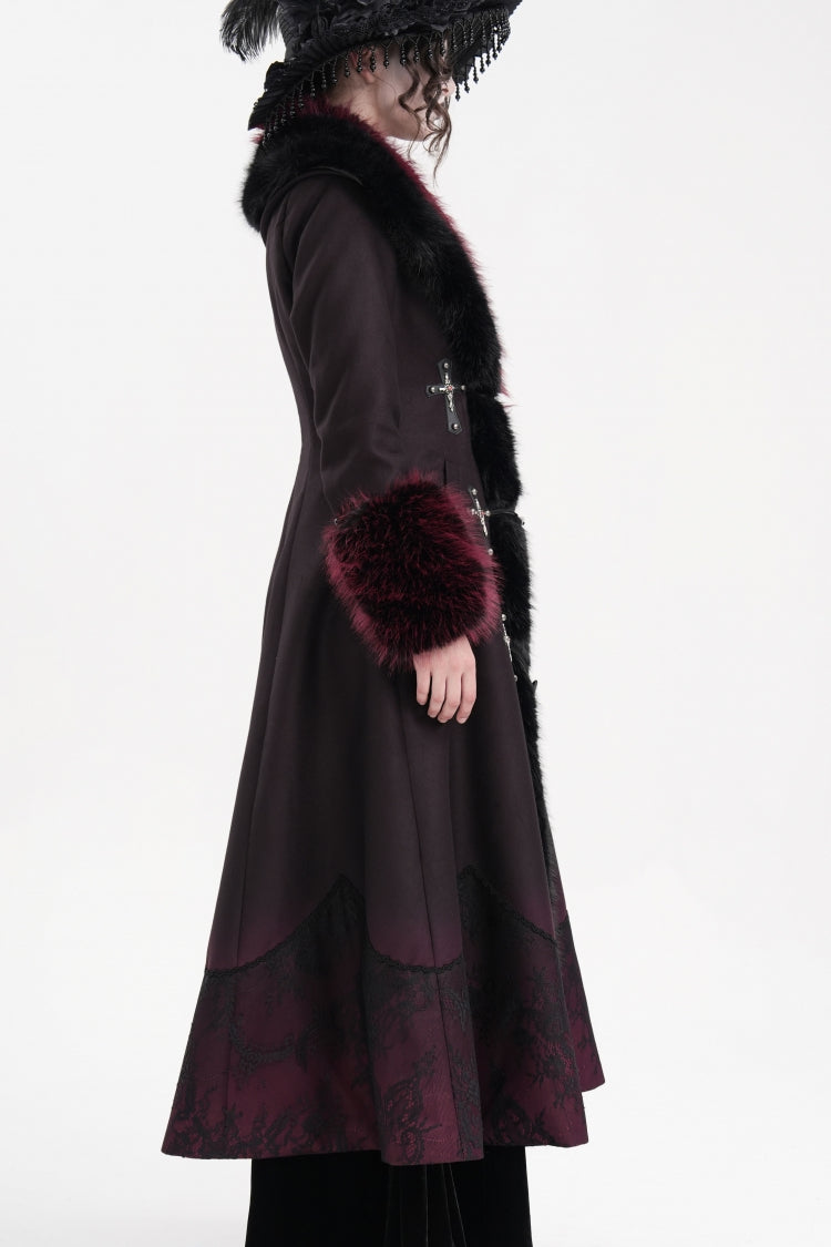 Noir & Scarlet Cross-Laced Lace Gothic Long Coat