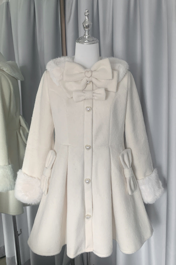 Snow Plush Thickened Long-Sleeve Bowknot Sweet Lolita Coat, Two Shades