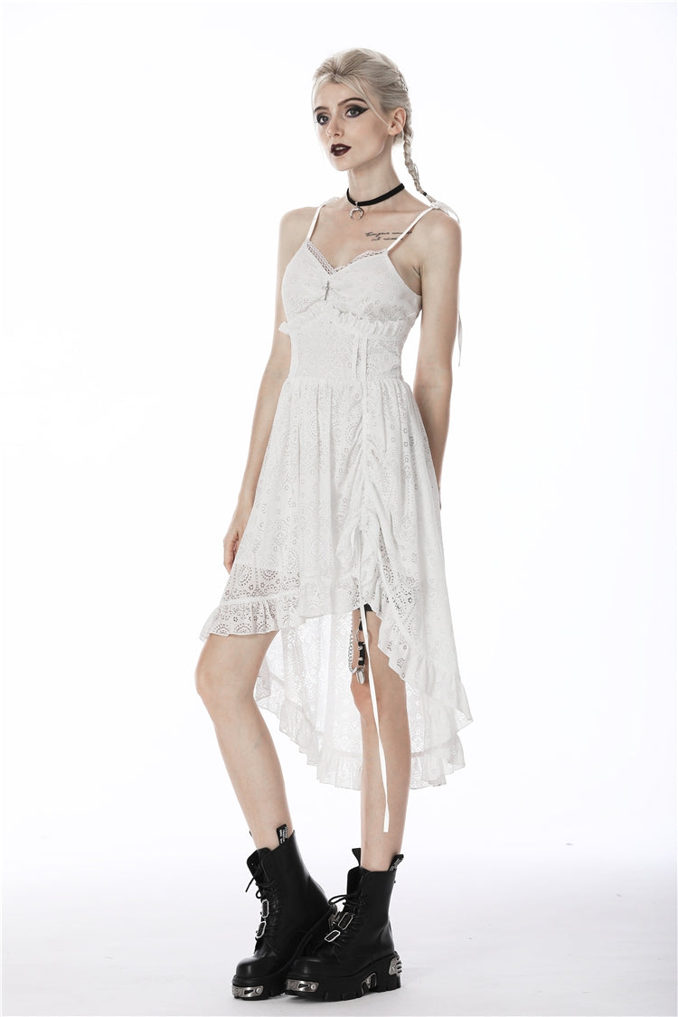 White Floral Lace Lace-Up Steampunk Slip Cocktail Dress