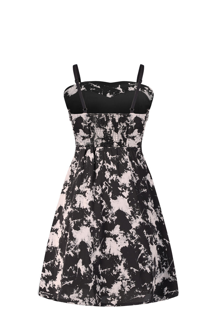 Folding Collar A-Shape Print Punk Slip Dress
