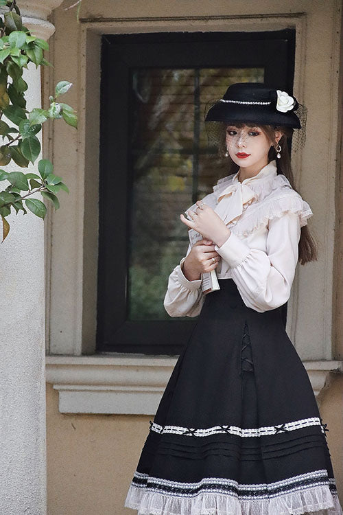 Baroque Manor Bowknot High-Waisted Ruffled Sweet Lolita Skirt, Three Colors
