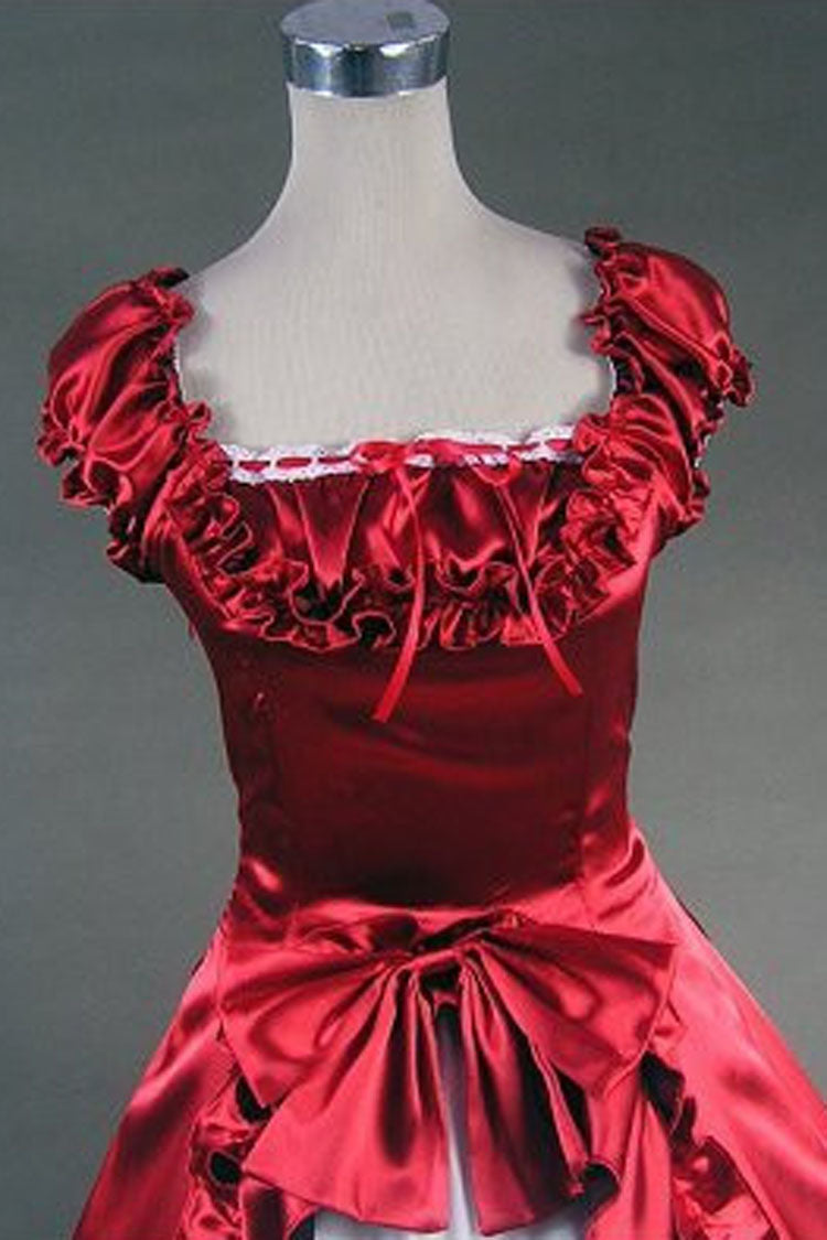 Red/White Victorian Dress with Pleated Cardigan