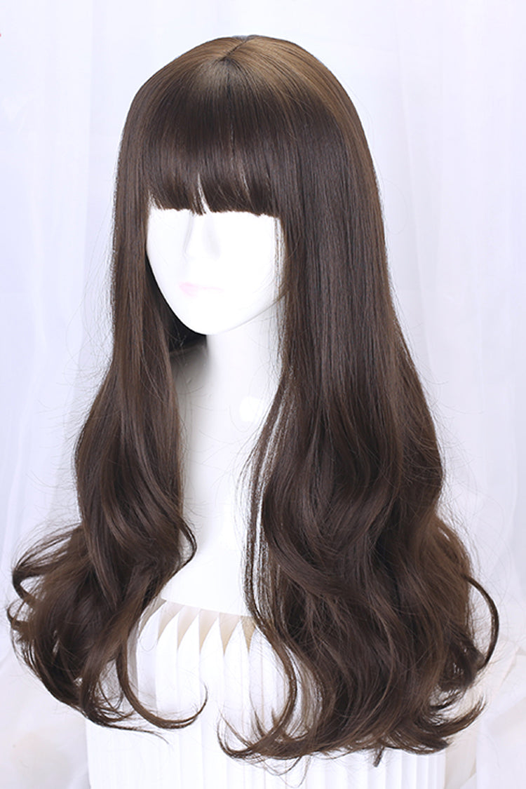 Long Natural Wig with Ancient Full Headgear for Hanfu Lolita in 2 Tones