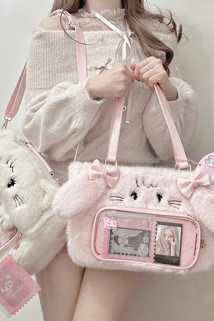 Cute Bow-Trimmed Bunny and Cat Plush Ita Bag in Two Colors