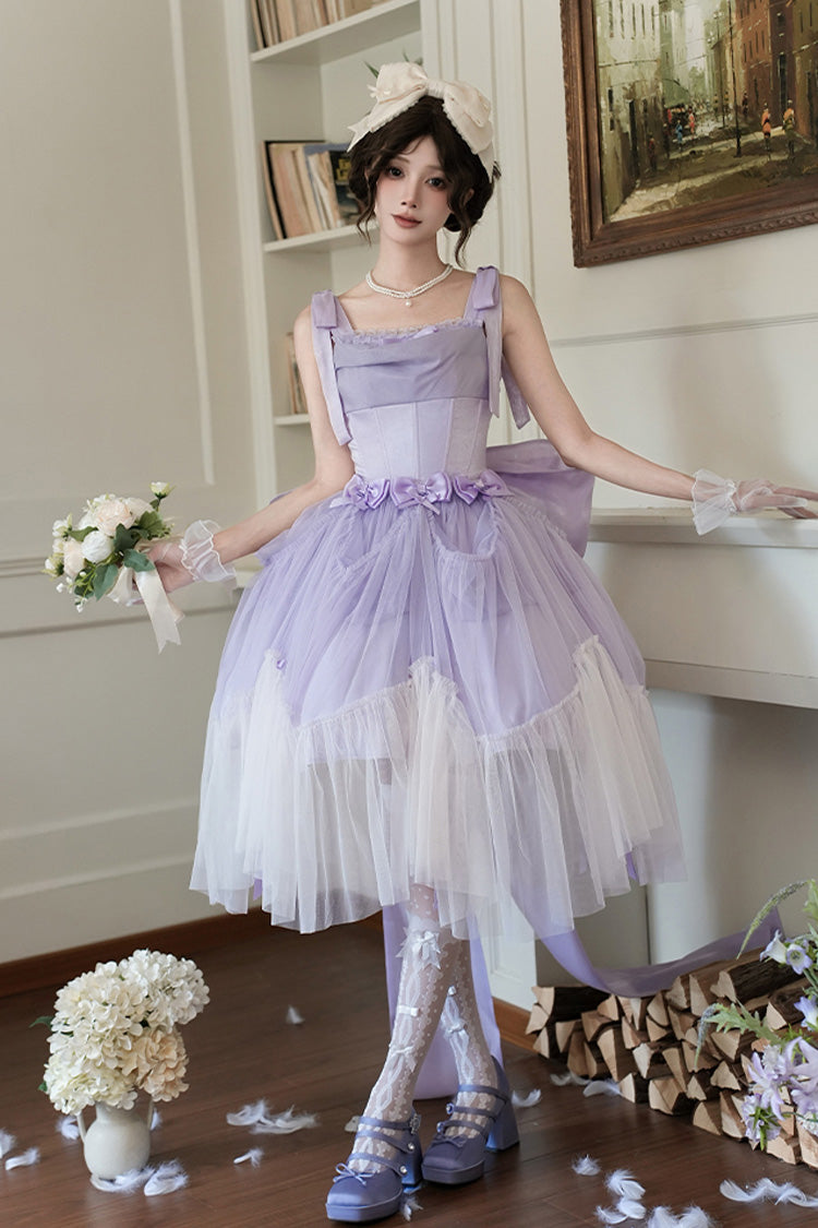 Foamy Sea Violet Sleeveless Ruffle Bowknot Fishbone Lolita JSK - Foamy Sea