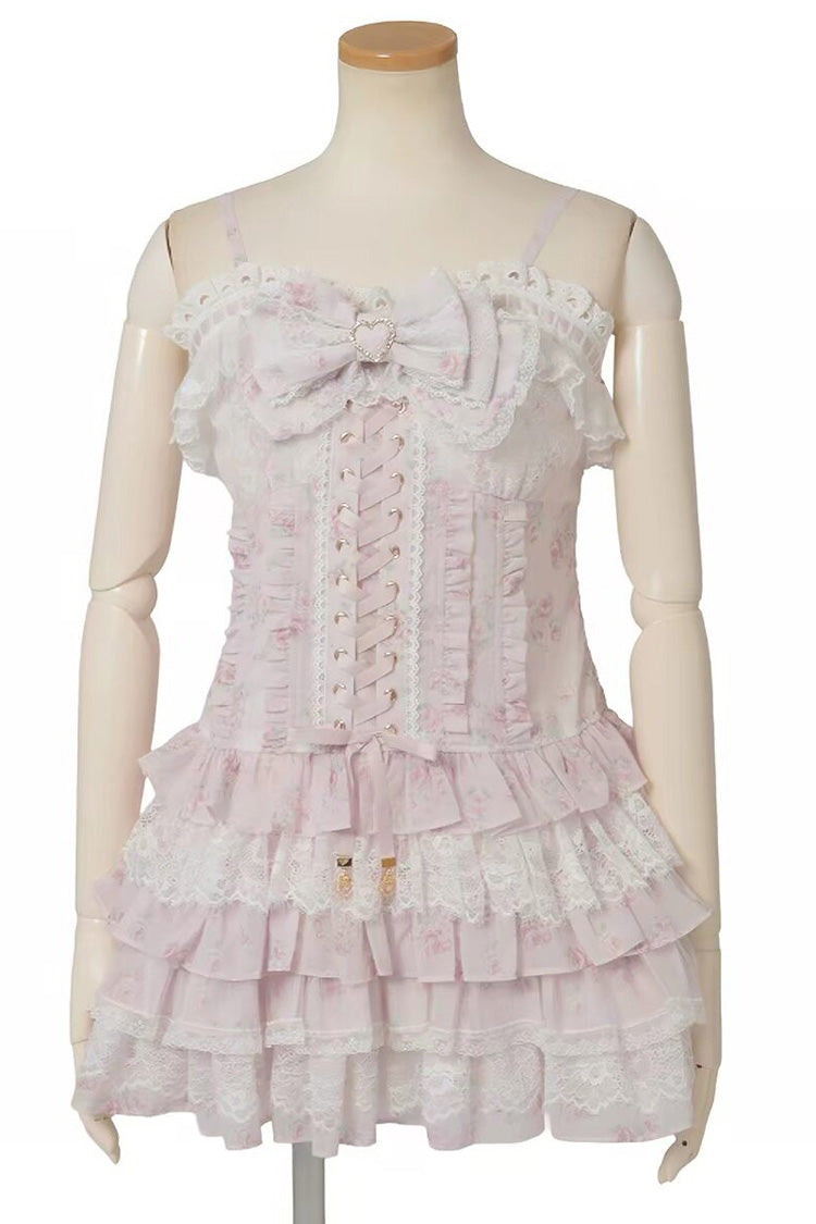 Multi Layered Ruffled Bow Print Long Sleeve Jirai Dress in Three Shades