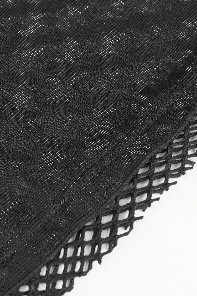 Punk Mesh Tee with Diamond Pattern and High Collar