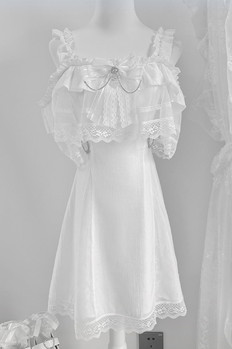 Ivory Pear Moon Ruffle Bow Lace Jirai Kei Japanese Dress