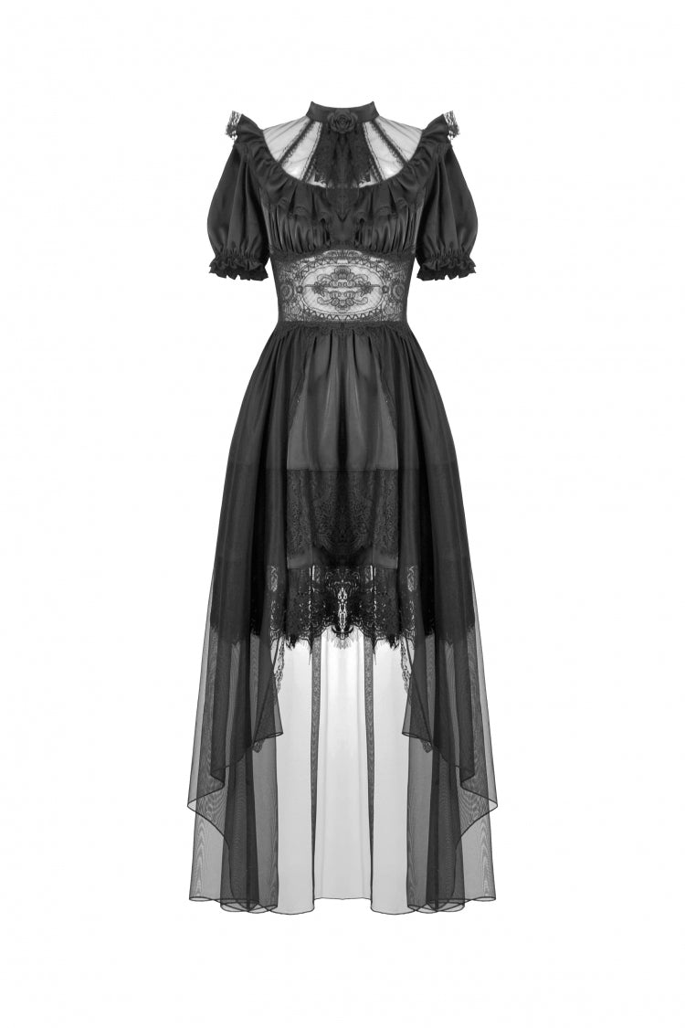 Chiffon Gothic Wedding Dress with High-Low Hem and Layers