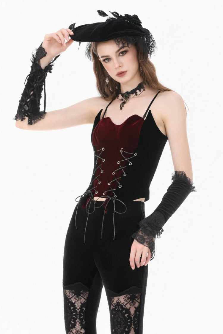 Crimson & Noir Contrast Double-Row Eyelet Vintage Bustier