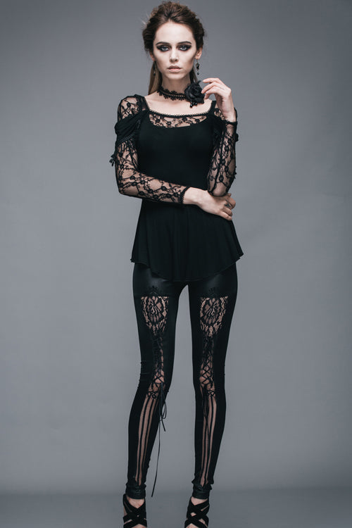 Gothic Rose Lace Long Sleeve Modal Tee for Women