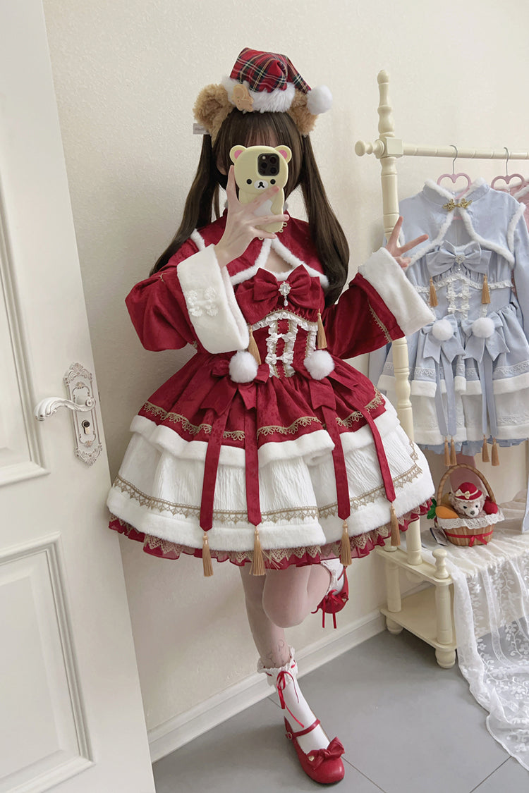 Sweet Two-Piece Dress with Ruffle Sleeves in Red