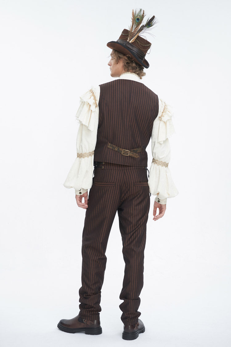 Cocoa Pinstripe Gothic Slim Vest with V-Neck and Stitching