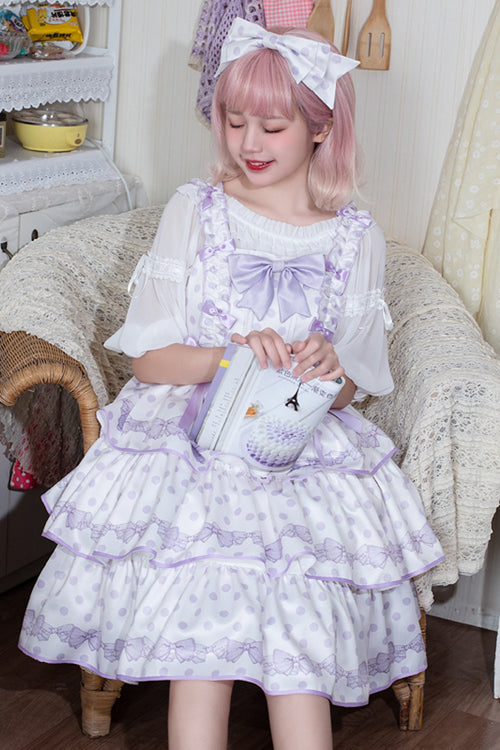 High Waist Polka Dot JSK Dress with Multi-Layer Ruffles