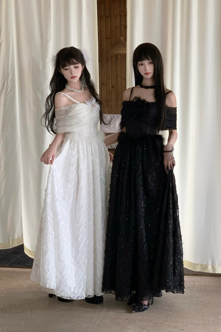 Ivory Moonlight Off-Shoulder Jacquard Embroidered Bow Gothic JSK