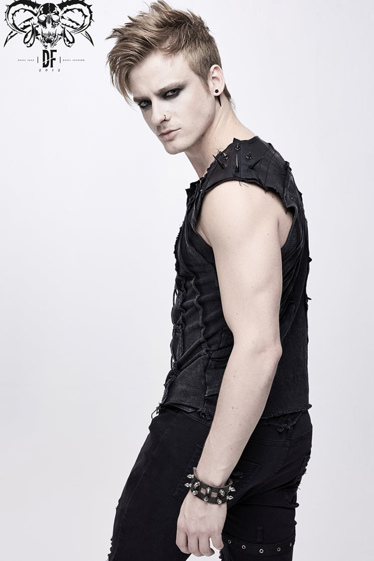 Patchwork Unedged Leather Long Nail Punk Vest