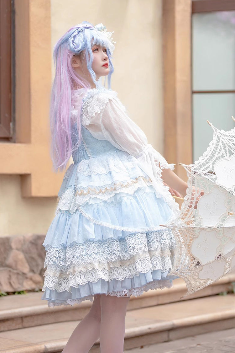 Multi-Layer Sleeveless Undine's Tears Print Ruffle Hanayome Bowknot Sweet Lolita Jsk Dress - 2 Colors