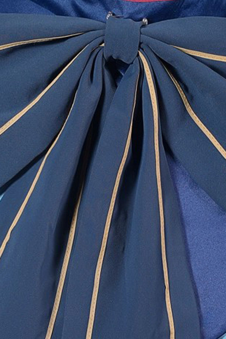 Cerulean and Ivory Twin-Tone Puffed Sleeve Bow Adorned Lace Cosplay Ensemble from Arknights - Classic Lolita Set