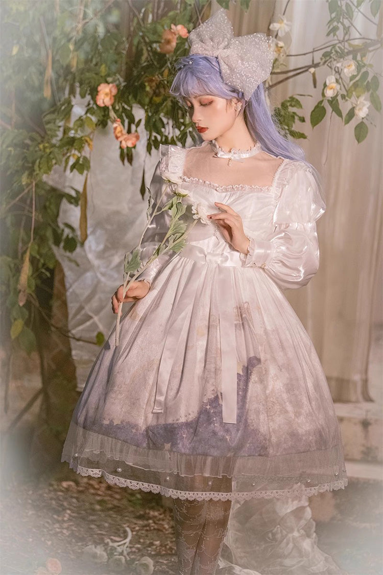 Multicolor Lantern Sleeve Print Ruffle Sweet Lolita JSK