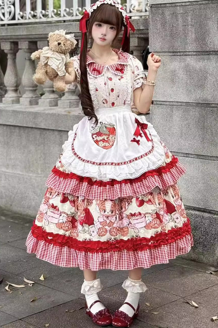 Print Short Sleeve Double-Layered Ruffle Sweet Princess Lolita Jsk Red