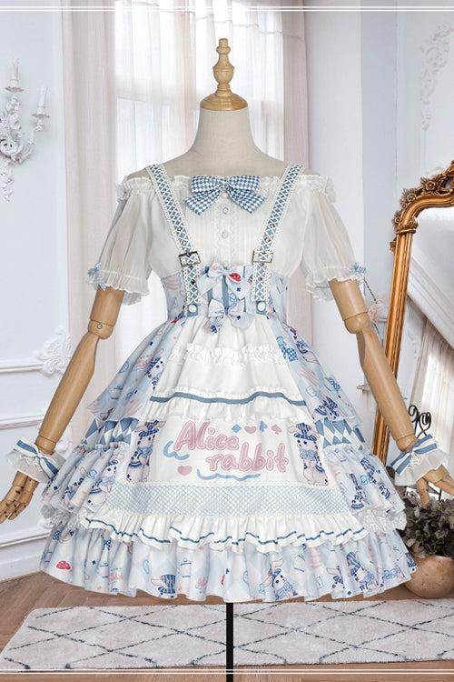 Azure Alice Rabbit Print Multi-Layered Sweet Lolita JSK Gown