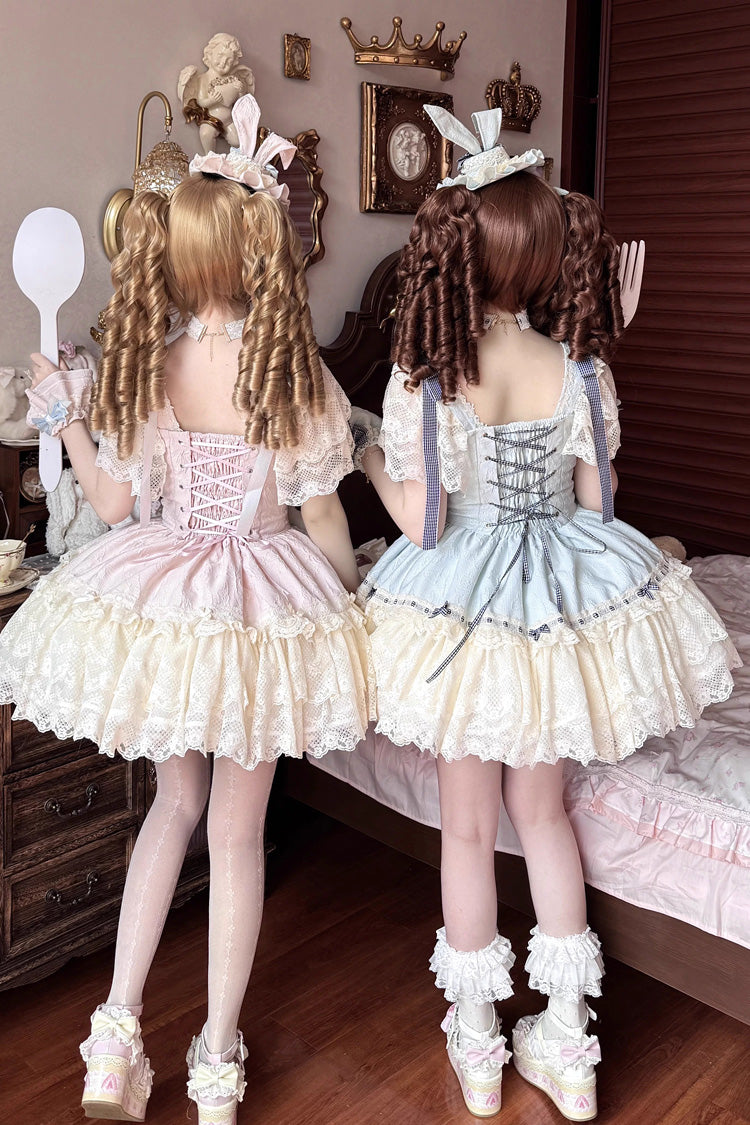 Goodnight Alice Sleeveless Ruffled Bow Lace-Up Sweet Lolita Jumper Dress Three Colors