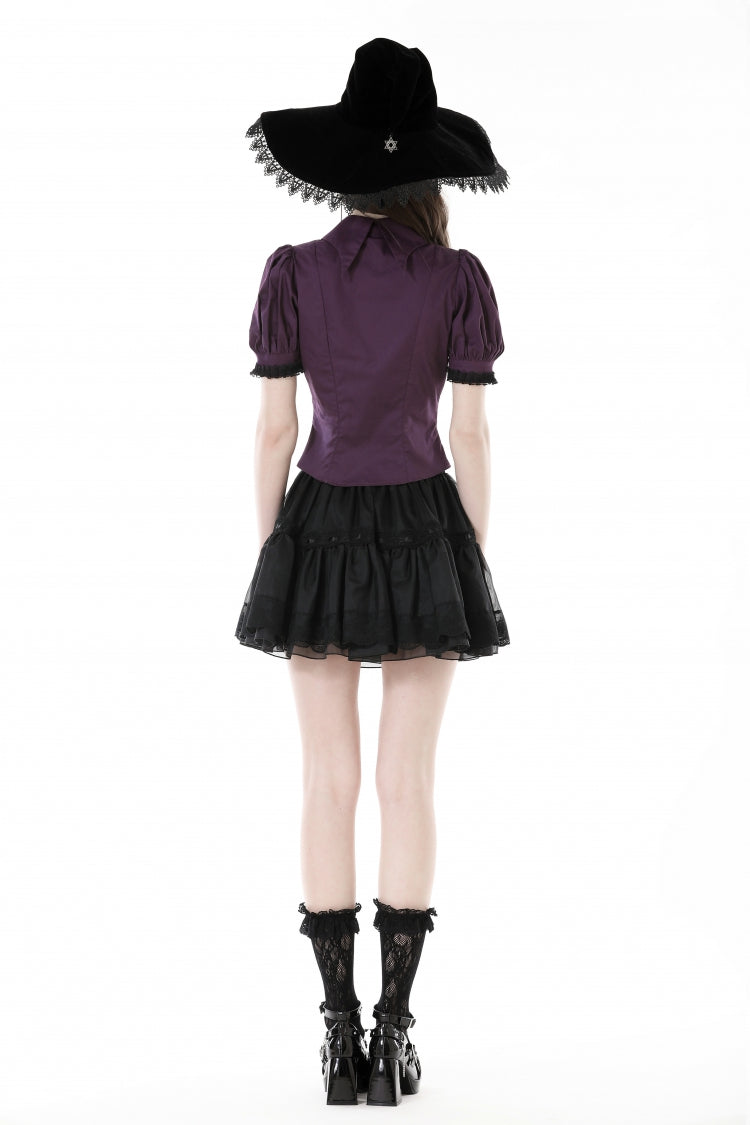Periwinkle Moon Frill-Collar Puff-Sleeve Gothic Top