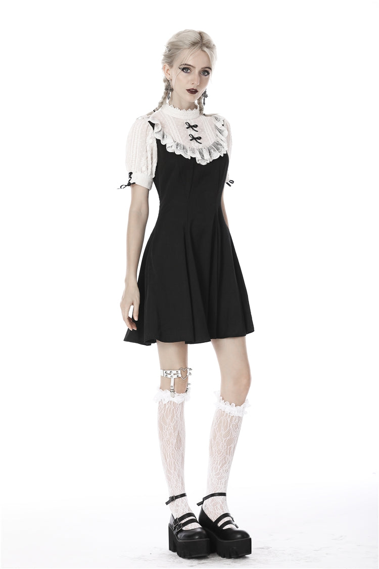 Stand Collar Short Sleeve Ruffled Gothic Lolita Doll Midi Dress