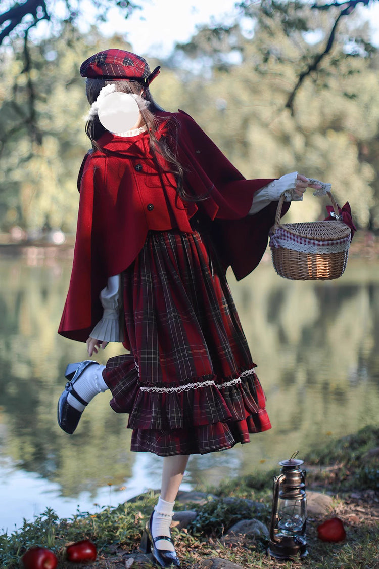Red Plaid Print Bow Sweet Vintage Jumper - Little Red Riding Hood
