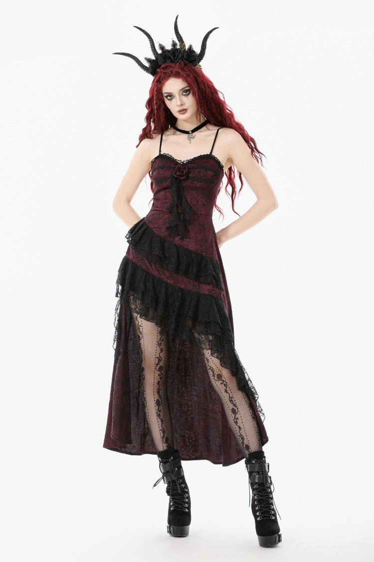Rose Irregular Multi-Layered Lace Ruffled Gothic Slip Dress Wedding Dress