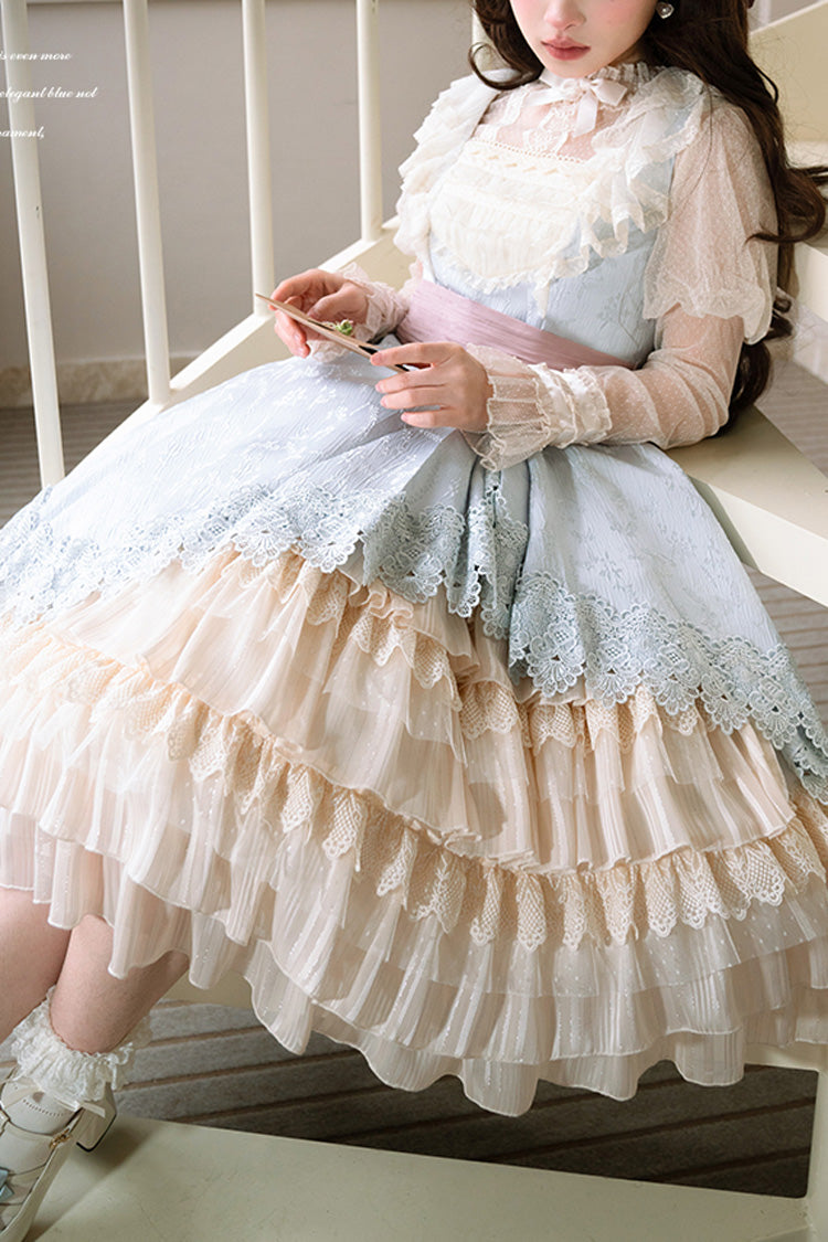 Multi-Color Cream Layers Asymmetric Sweet Lolita JSK Dress - Ruffled Cardigan