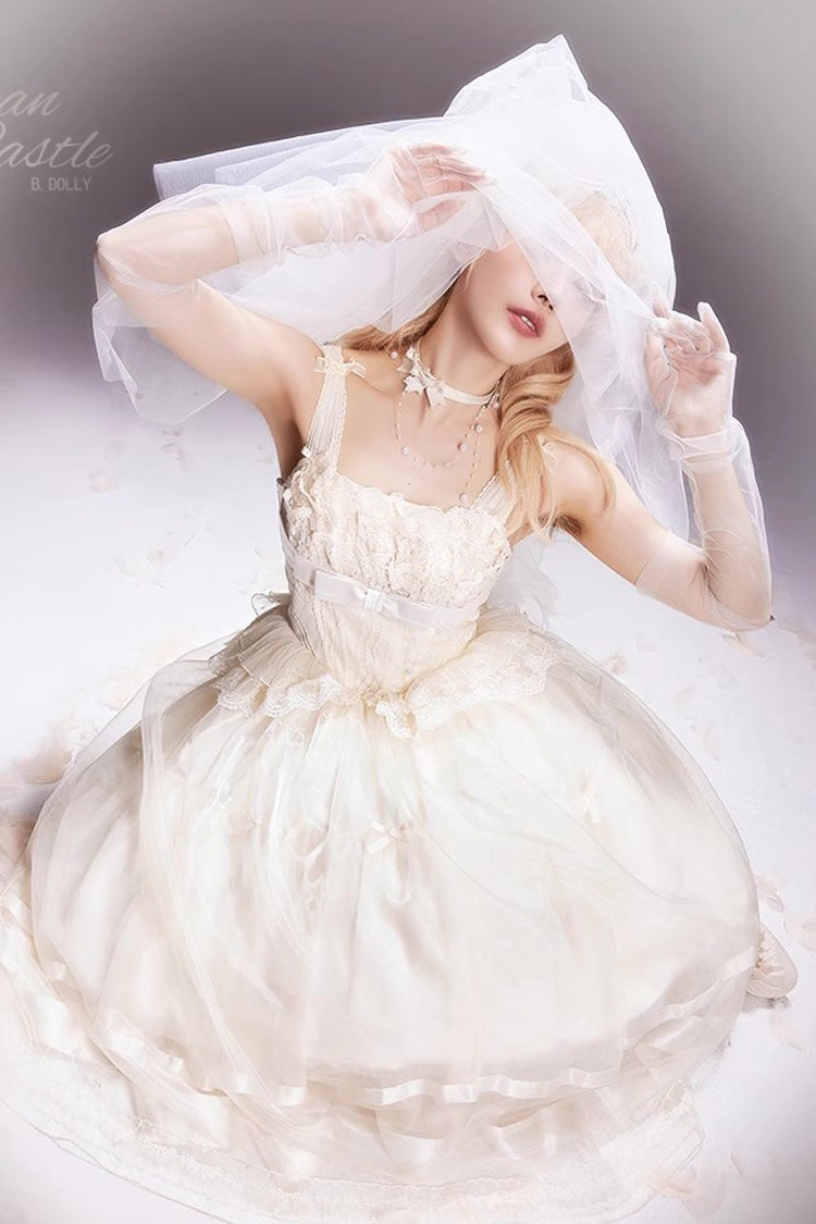 Sweet Lace JSK Long Dress with Bowknot in Ivory