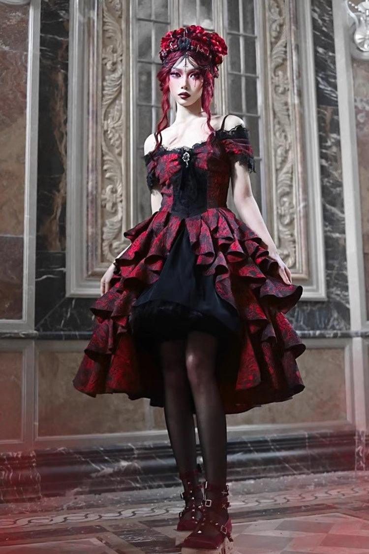 Crimson & Noir Hades Feast Print Ruffle Cardigan Lolita Dress