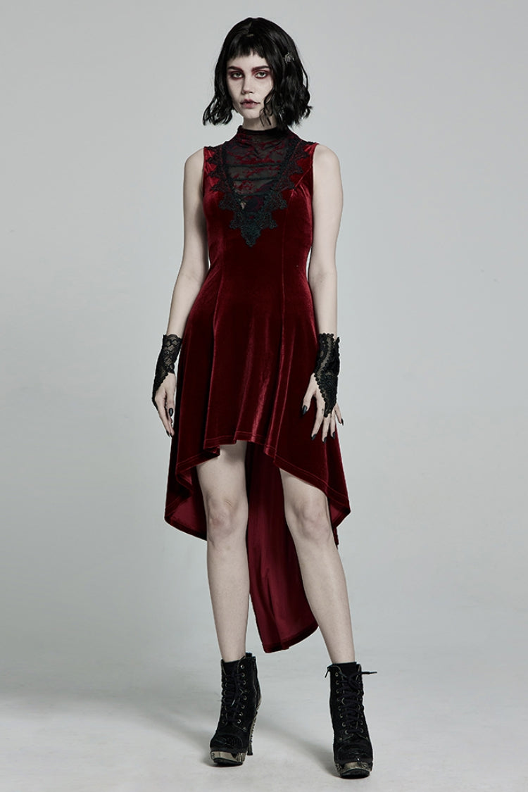 Sleeveless Lace-Up Mesh Stitching Gothic Dress