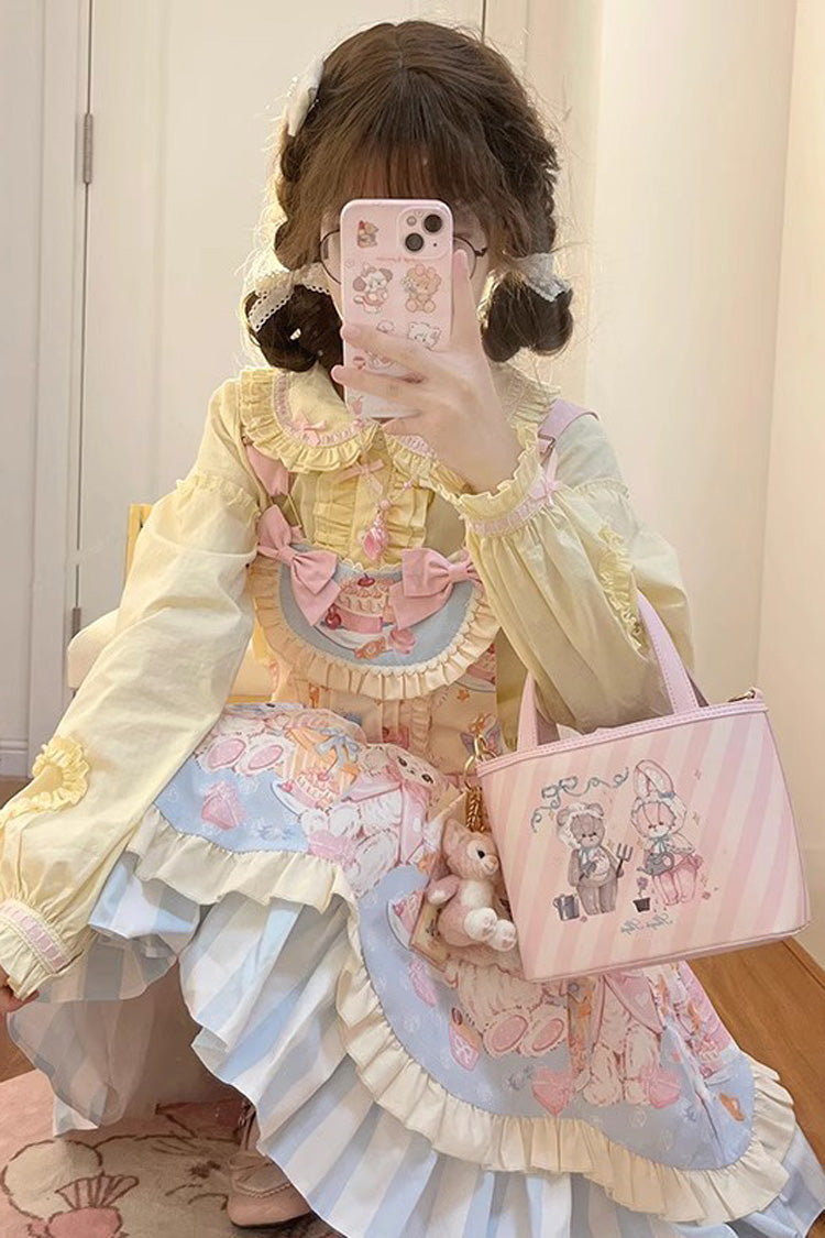 Multicolor Party Bunny Cat Printed Bow Sweet Lolita Jumper Dress