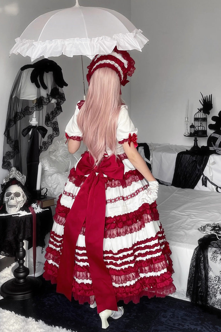 Ivory and Ruby Velvet Short Sleeve Ruffled Ribbon Lace Sweet Lolita Dress