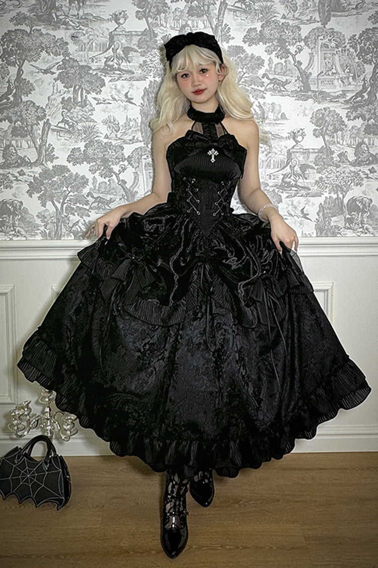 Halterneck Ruffle Bow Gothic Lolita Dress with Drawstring, Mystery Doll Theme, 4 Colors