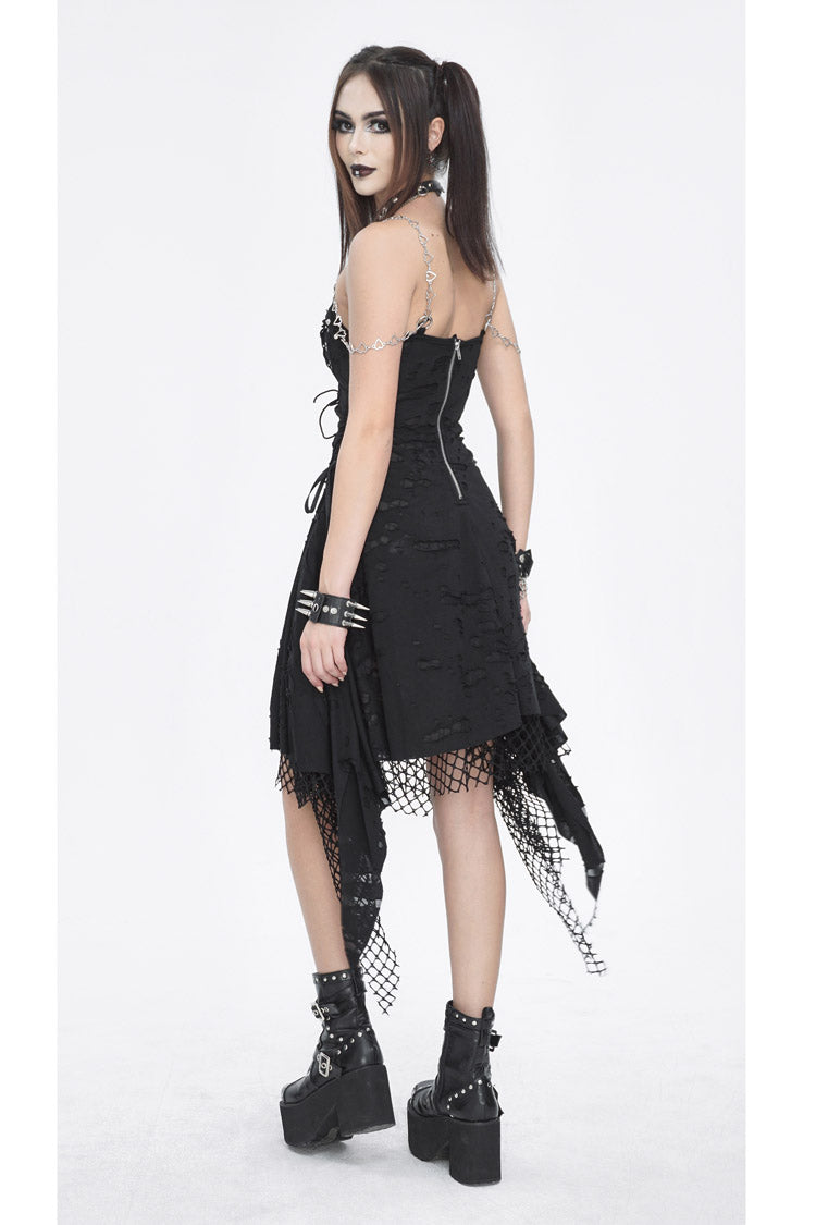 Gothic Ripped Black Lace Edgy Statement JSK Streetwear Dress