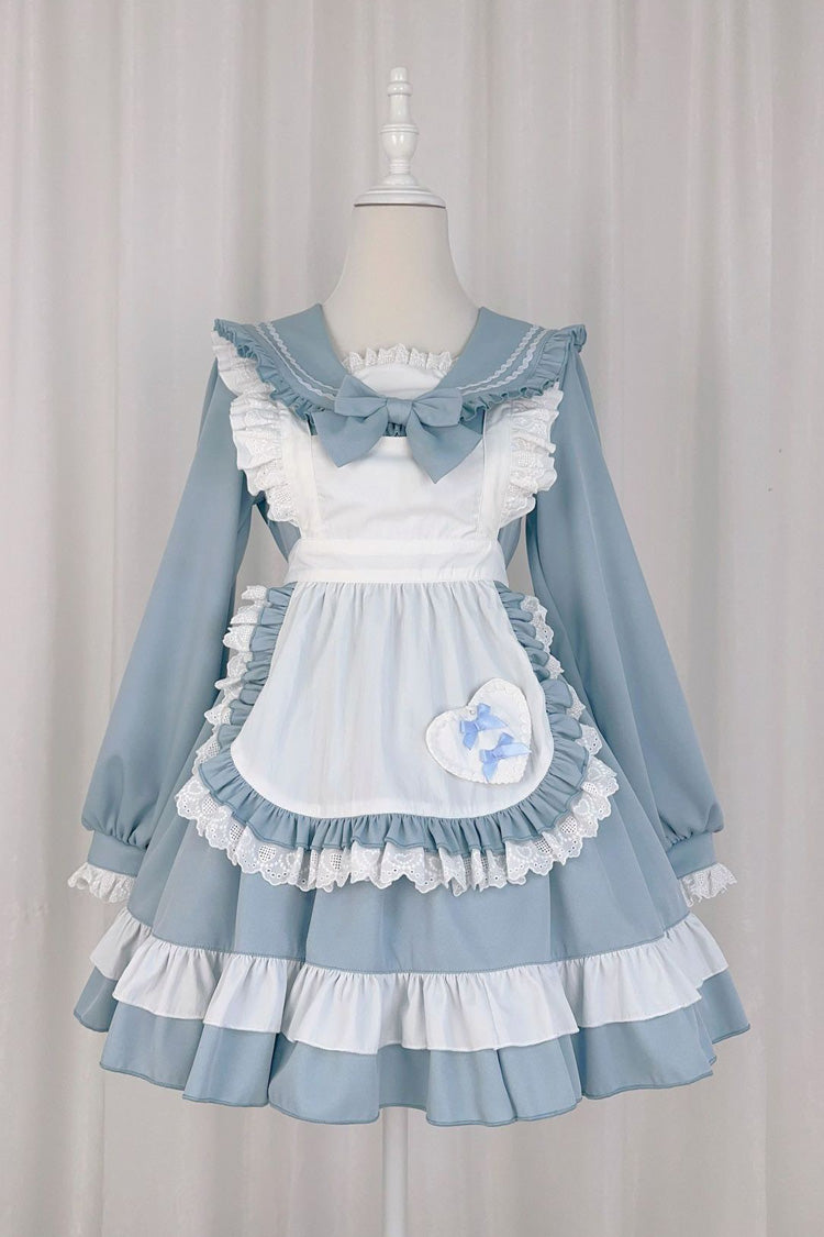 Blue Maid Long-Sleeved Ruffle Bow Sweet College Lolita Dress 2 Colors