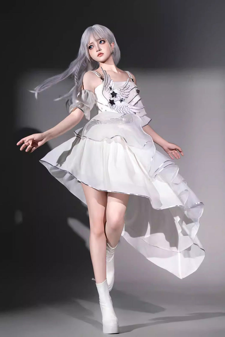 Ivory Asymmetric Collar Punk JSK Dress Set - Silver Wings