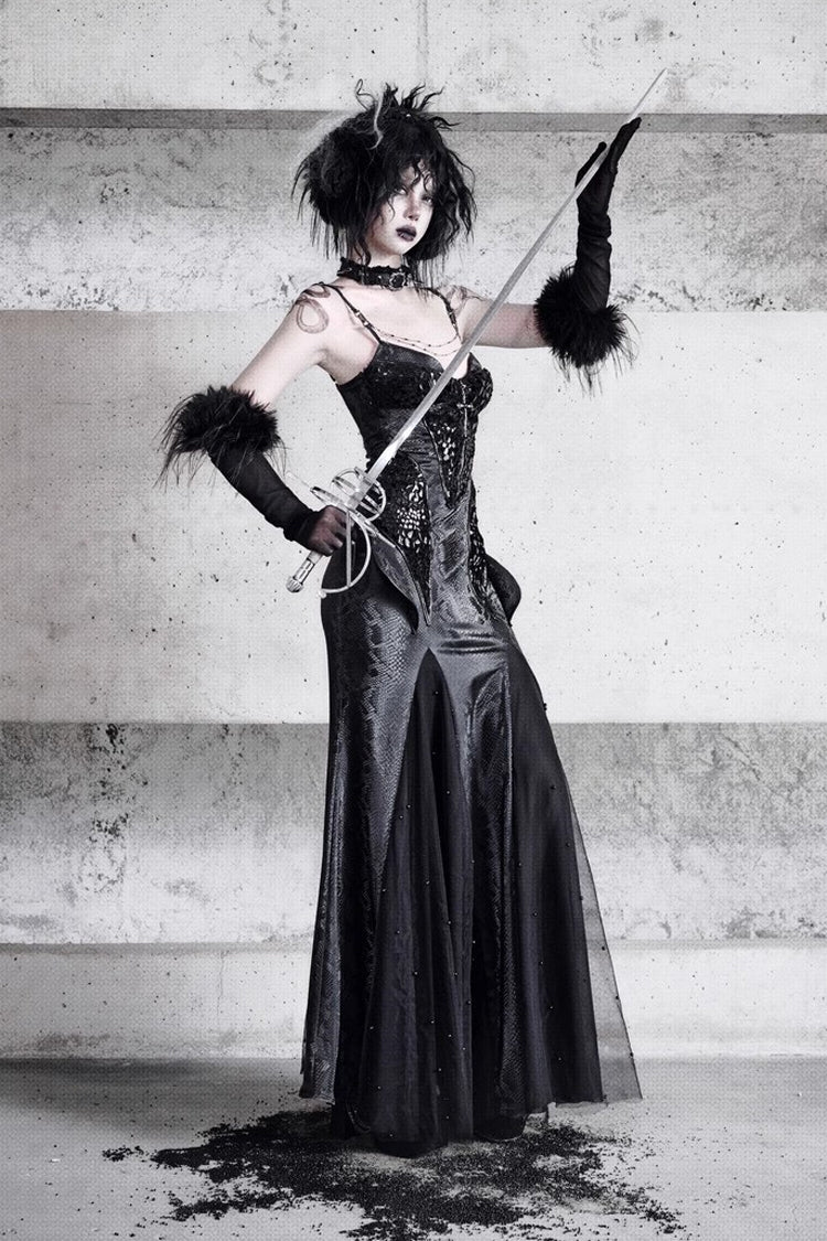Black Print Stitching Sleeveless Gothic Lolita JSK Dress - Snake Eye Shadow