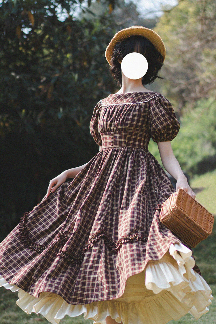 Crimson Forest Picnic Boatneck Tee-Frill Hem Vintage Elegant Lolita Gown