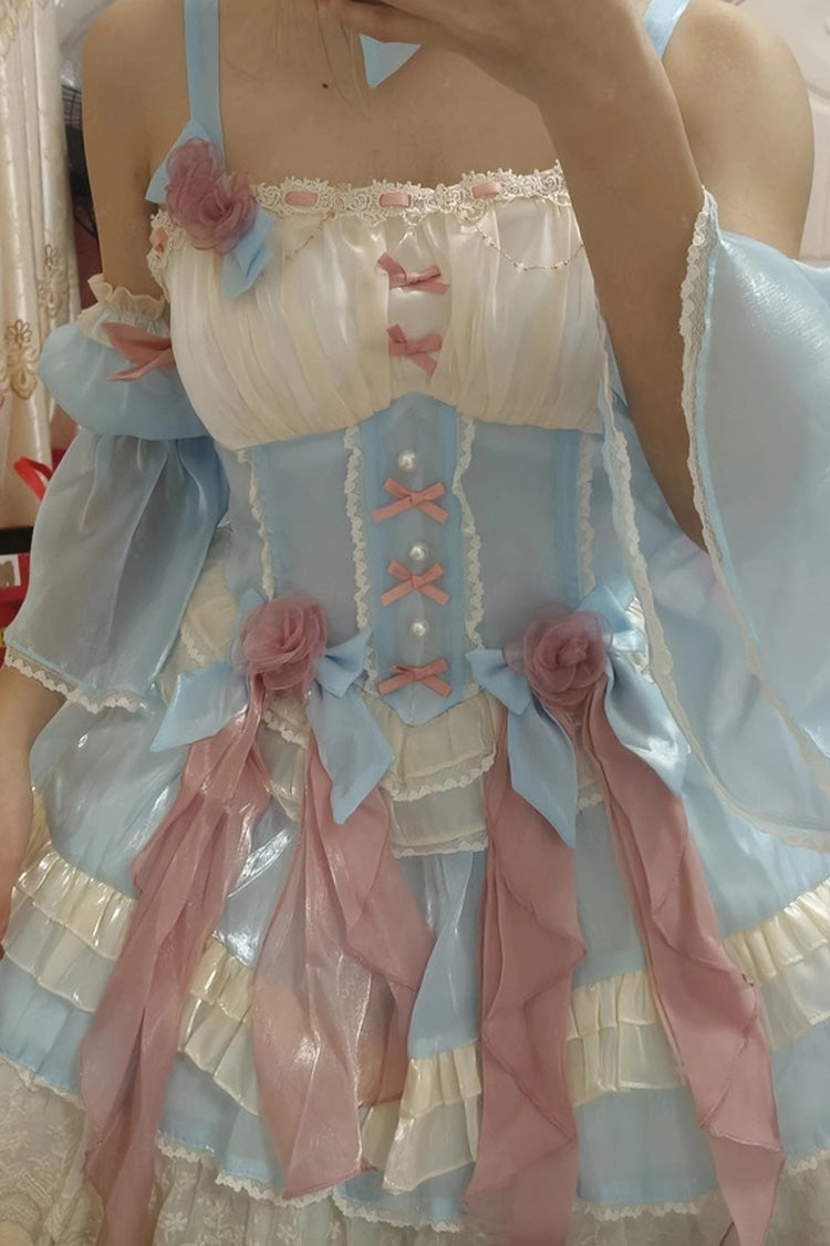 Heartbeat Blue Multi-Layered Ruffle Bowknot Lace Sweet Princess JSK Dress
