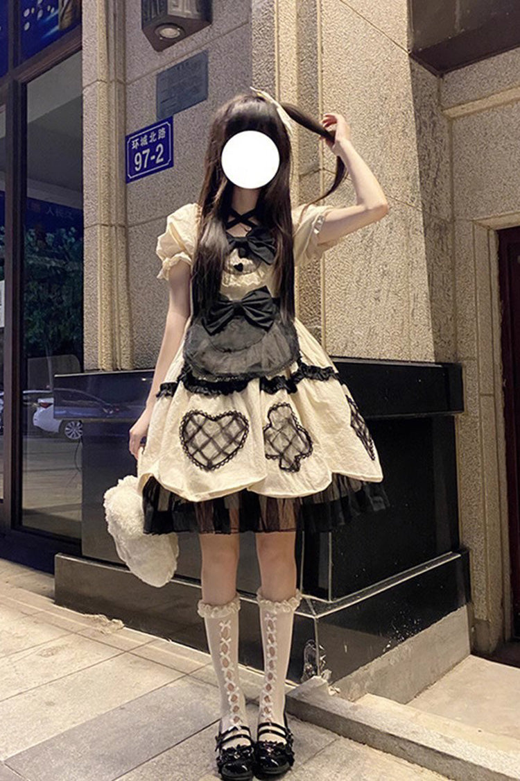 Ivory Short Sleeve Multi-Layer Ruffled Bow Sweet Princess Lolita Gown