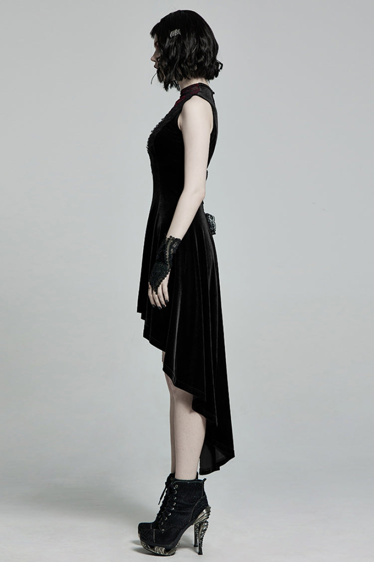 Sleeveless Lace-Up Mesh Stitching Gothic Dress