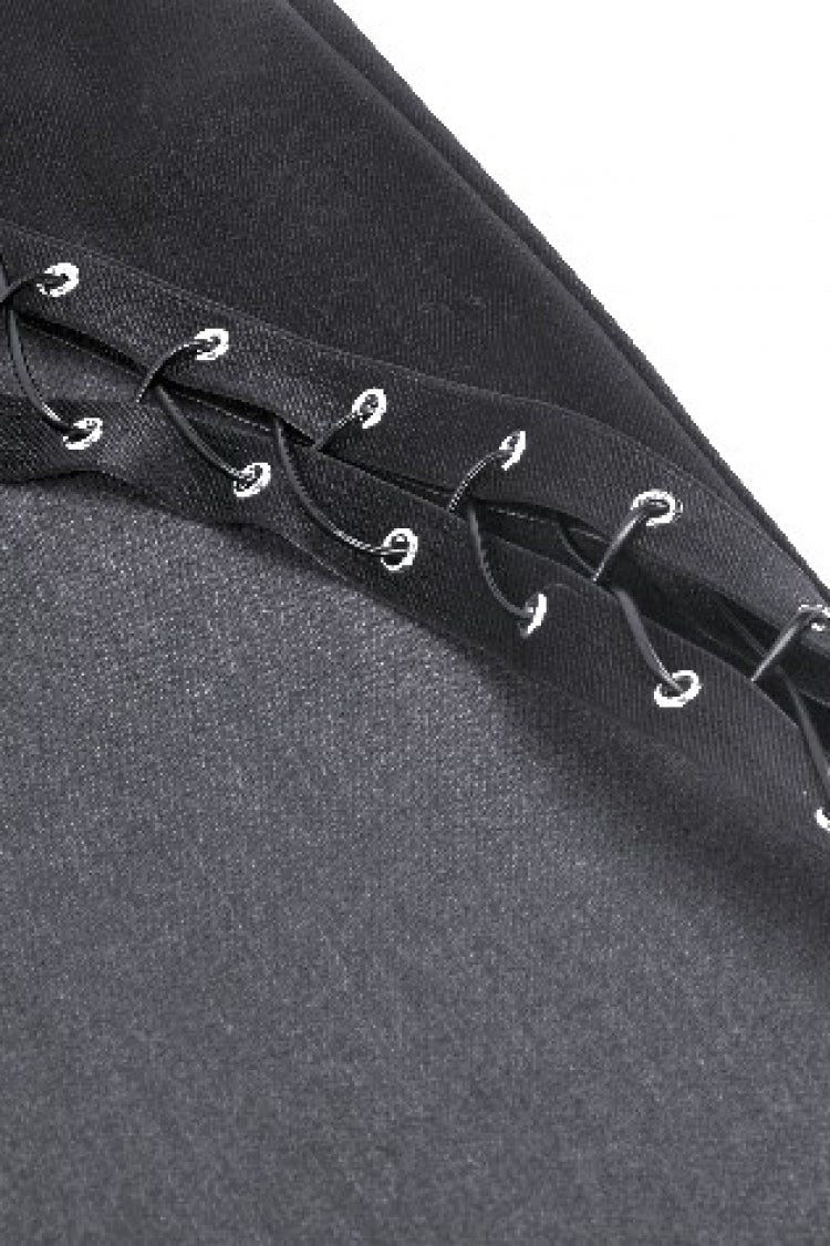 Coal Leather Skirt with Buckle Accents and Side Slit