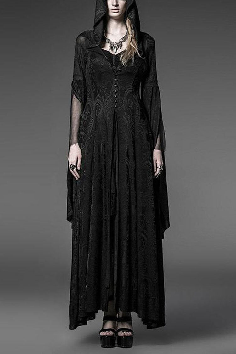 Black Gothic Lolita Dress Hooded Knitted Long Sleeves - Altfashion Shop